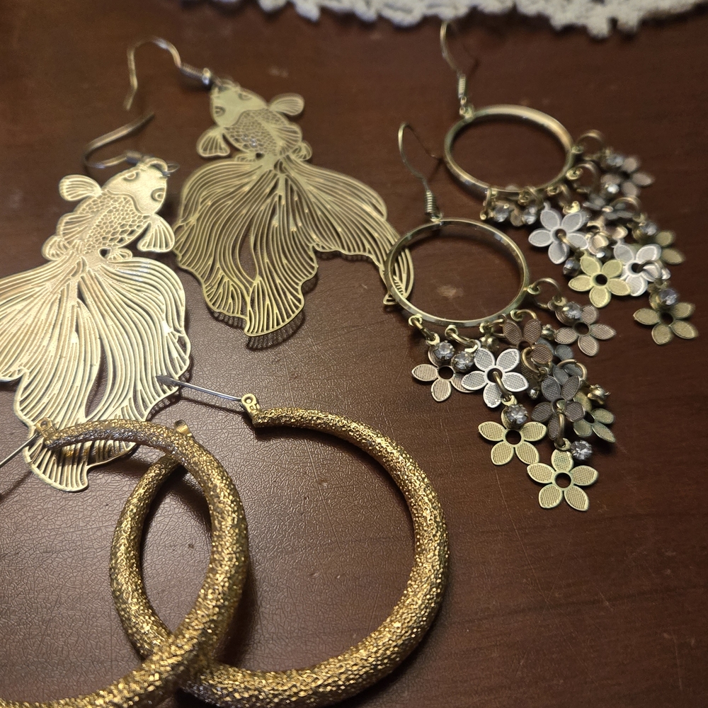 Gold Earrings Set Bundle - Women Jewelry